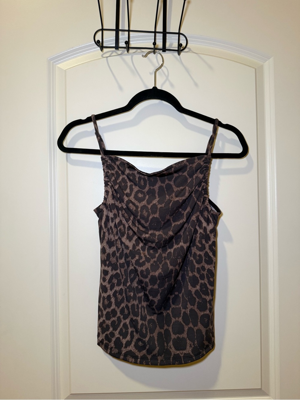 Brown Leopard Print Cowl Neck Camisole Top